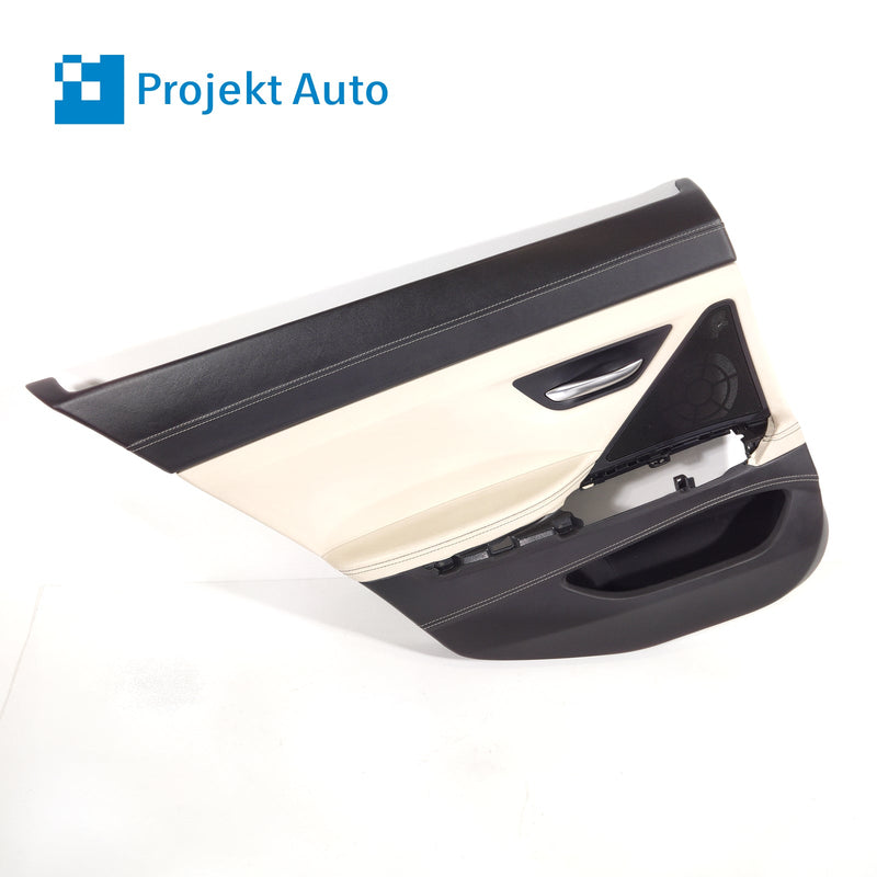 13-19 OEM BMW Rear Left Door Panel Individual Merino Platinum/Black ZBC8 F06